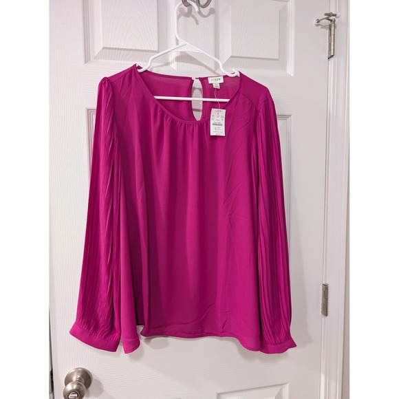 J. Crew Factory Tops - NWT, J. Crew Women's 2X, Pleated Long Sleeve Top, Fuchsia, Keyhole, Professional
